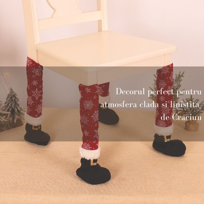 Set 4 decoratiuni tip soseta pentru scaune Flippy, tematica Craciun, material textil/poliester, 15 x 43 cm, rosu [3]