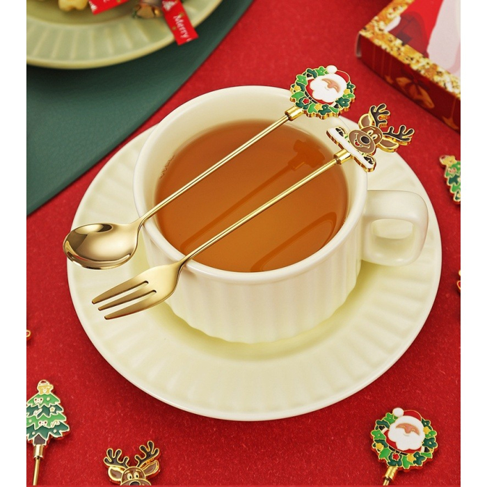 Set 4 Furculite, Flippy, Tema Craciun, Model Carry The Merry, 4 Modele, din Otel Inoxidabil, 19.5 x 16 x 2 cm, Multicolor [1]