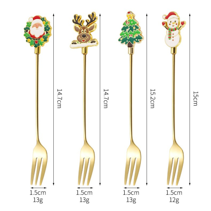 Set 4 Furculite, Flippy, Tema Craciun, Model Carry The Merry, 4 Modele, din Otel Inoxidabil, 19.5 x 16 x 2 cm, Multicolor [8]