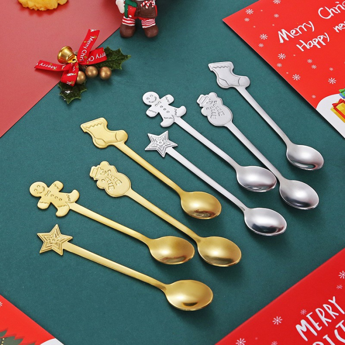 Set 4 Lingurite, Flippy, Tema Craciun, din Otel Inoxidabil, 4 Modele Festive, Cutie Cadou, 14 x 14 x 2.5 cm, Argintiu [7]