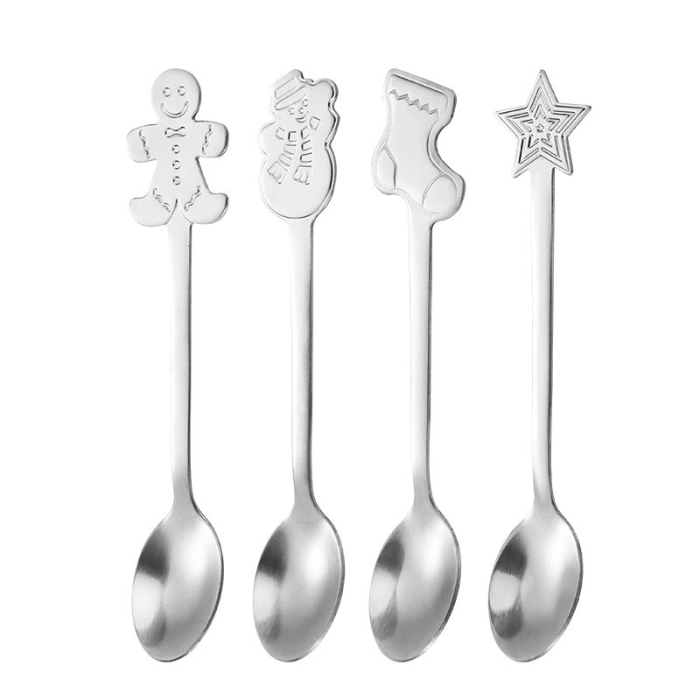 Set 4 Lingurite, Flippy, Tema Craciun, din Otel Inoxidabil, 4 Modele Festive, Cutie Cadou, 14 x 14 x 2.5 cm, Argintiu [6]