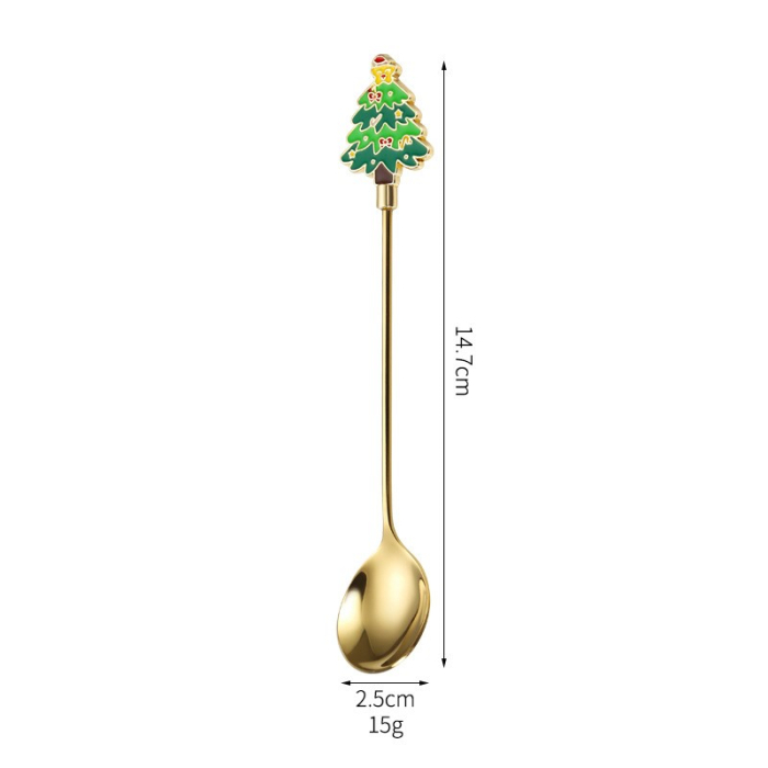 Set 4 Lingurite, Flippy, Tema Craciun, Model Carry The Merry, 4 Modele, din Otel Inoxidabil, 19.5 x 16 x 2 cm, Multicolor [8]