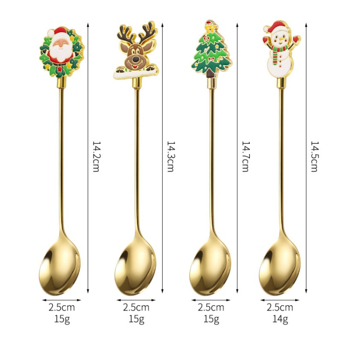 Set 4 Lingurite, Flippy, Tema Craciun, Model Carry The Merry, 4 Modele, din Otel Inoxidabil, 19.5 x 16 x 2 cm, Multicolor [10]