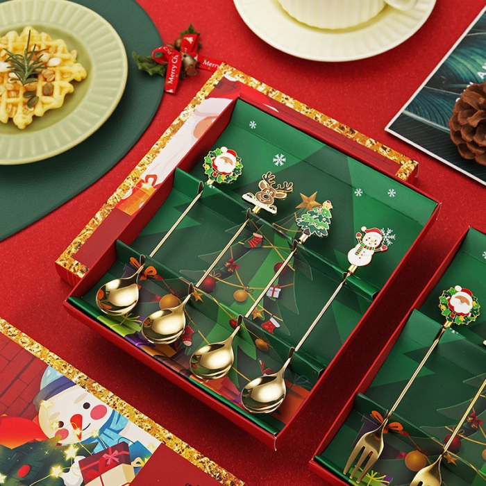 Set 4 Lingurite, Flippy, Tema Craciun, Model Carry The Merry, 4 Modele, din Otel Inoxidabil, 19.5 x 16 x 2 cm, Multicolor [2]