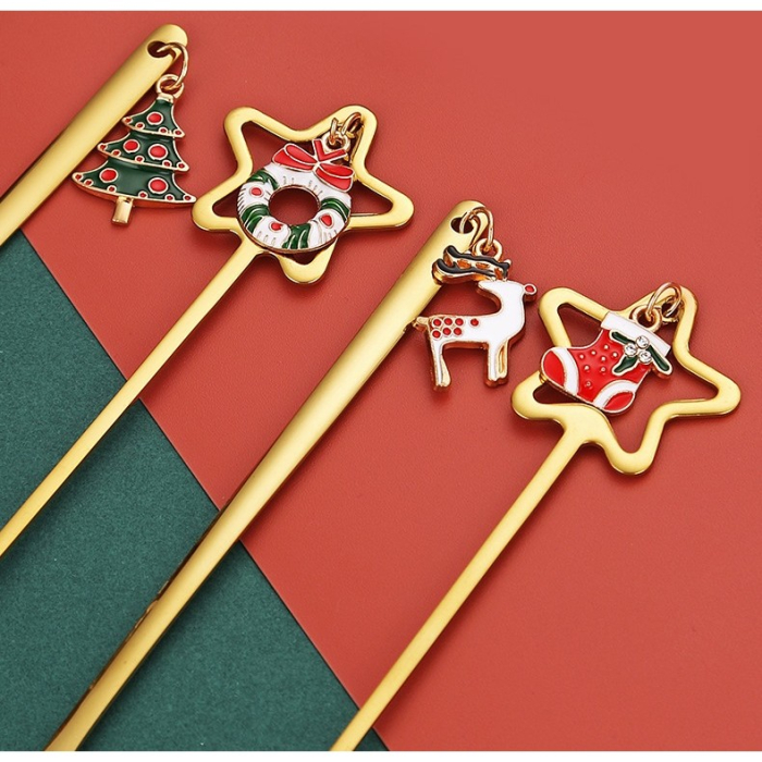 Set 4 Lingurite, Flippy, Tema Craciun, Model Carry The Merry, 4 Modele Tip Pandantiv cu Steluta, din Otel Inoxidabil, 19 x 16 x 2 cm, Multicolor [2]