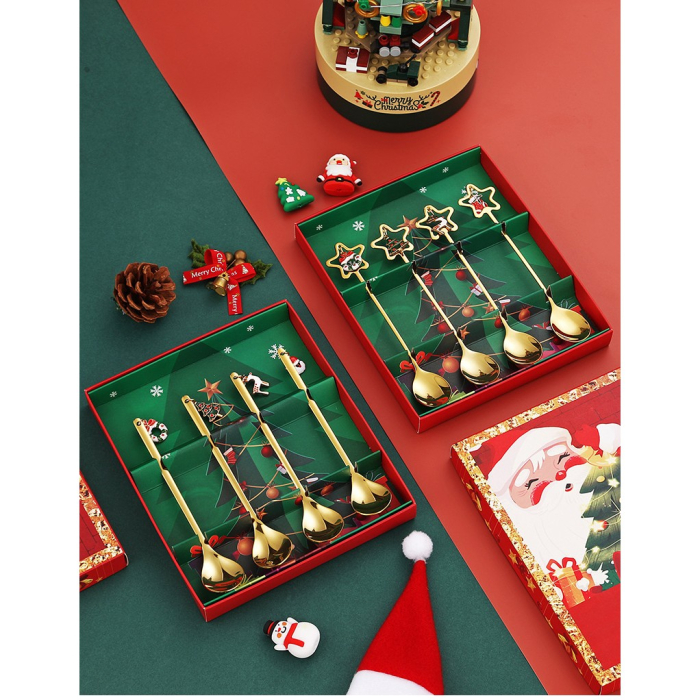 Set 4 Lingurite, Flippy, Tema Craciun, Model Carry The Merry, 4 Modele Tip Pandantiv cu Steluta, din Otel Inoxidabil, 19 x 16 x 2 cm, Multicolor [7]