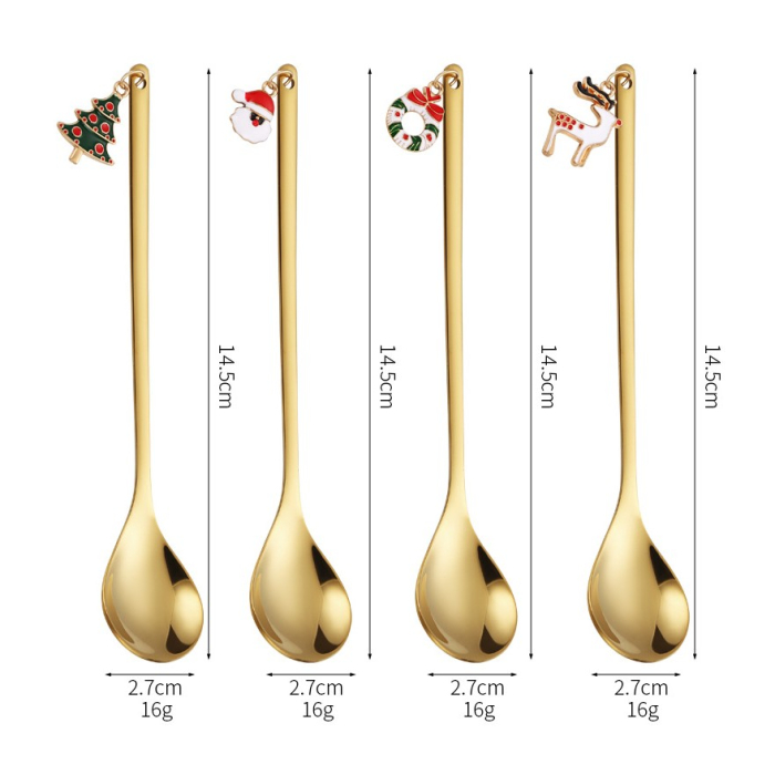 Set 4 Lingurite, Flippy, Tema Craciun, Model Carry The Merry, 4 Modele Tip Pandantiv, din Otel Inoxidabil, 19 x 16 x 2 cm, Multicolor [6]