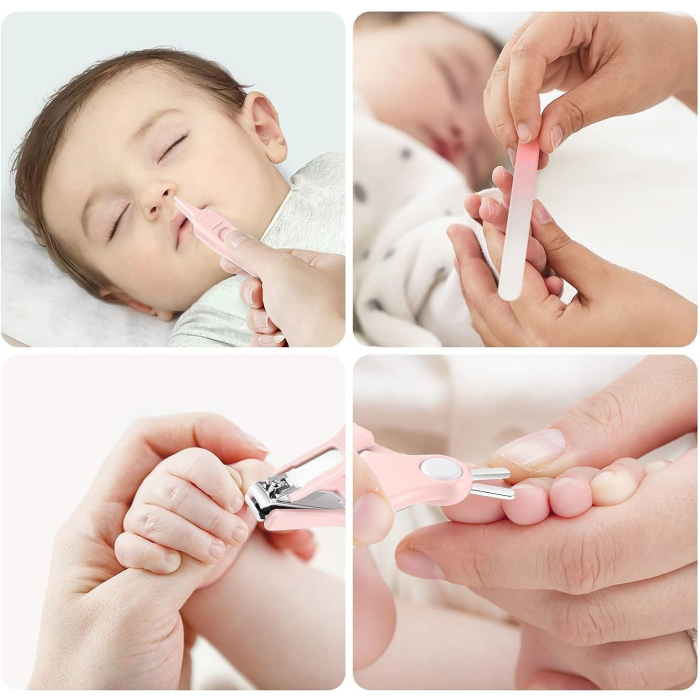 Set 4 Piese Ingrijire Unghii Bebelusi, Flippy, din ABS+Otel Inoxidabil, Cutie de Depozitare Tip Bufnita, de la 0 Luni, 11.5 x 5 x 11.5 cm, Roz [7]