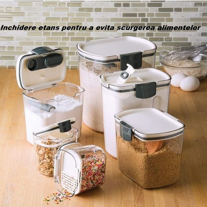 Set 4 Recipiente Depozitare Alimente,  Flippy, pentru Organizare Bucatarie, cu Inchidere Ermetica, Transparent, Plastic fara BPA, Compatibile cu Masina de Spalat Vase, Diferite Dimensiuni, 350 ml, 130 [2]