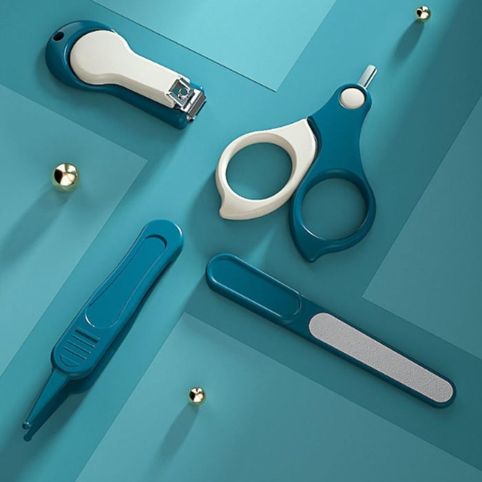 Set 4in1 de Ingrijire Unghii pentru Bebelusi, Flippy, Cutie de Depozitare Transparenta, 0-6 Ani, 13.6x8x2 cm, Albastru Marin [5]