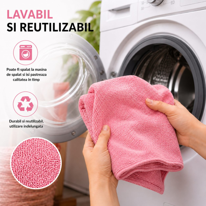 Set 50 Lavete din Microfibra, Flippy, pentru Curatare Auto si Suprafete, Absorbante si Reutilizabile, 30 x 30 cm, Roz [7]