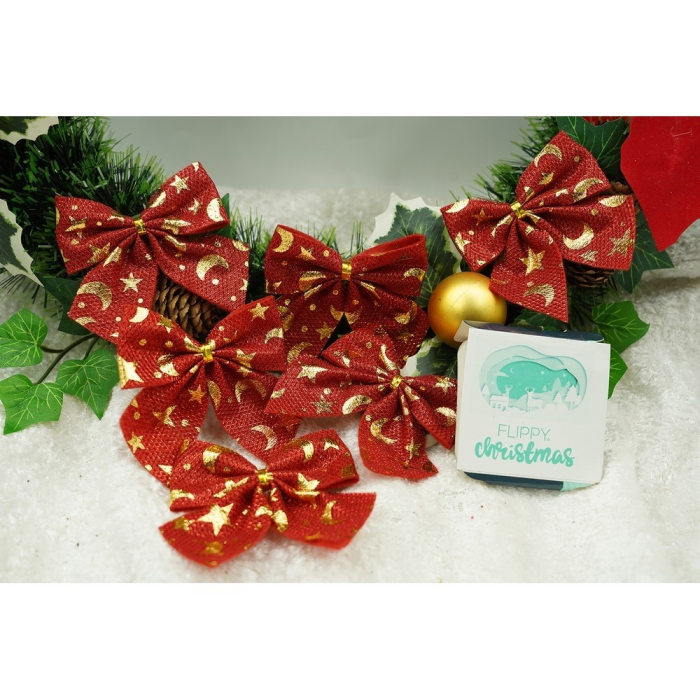 Set 6 fundite pentru brad, Rosii, cu stelute , 8 x 8 cm, din poliester, Flippy [4]