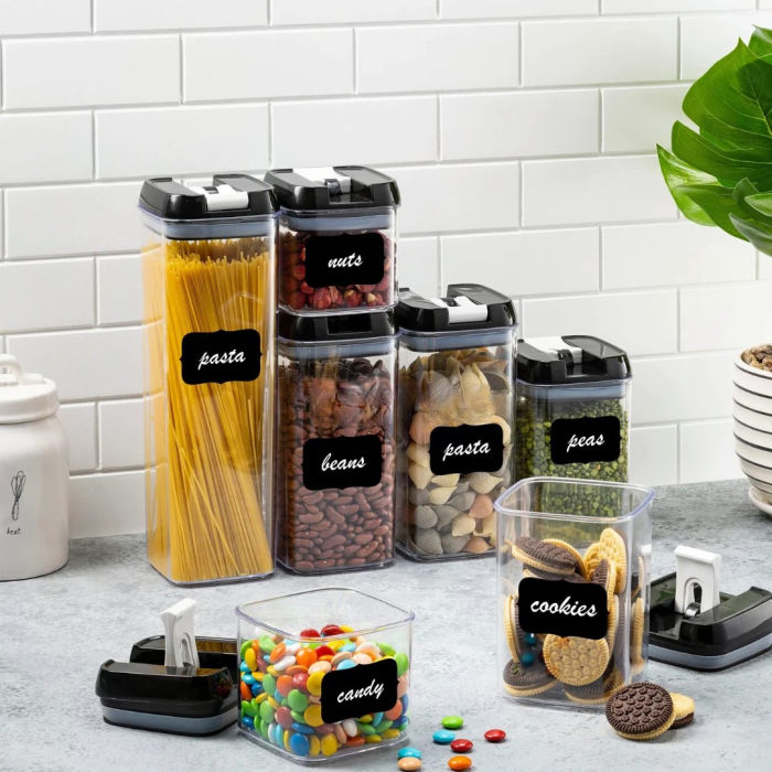 Set 7 Recipiente Organizare Alimente, Flippy, Inchidere Etansa, Etichete Reutilizabile, Cupe Masurare, 4 Dimensiuni Diferite, din Plastic Dur, Transparent [8]