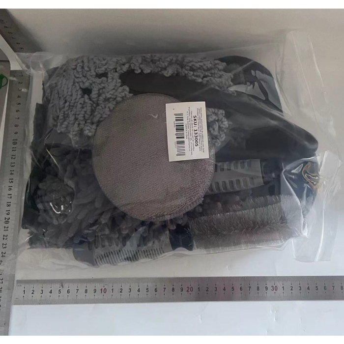 Set 9 Piese pentru Spalat Auto, Flippy, din Plastic si Microfibra, Perii si Lavete, Model B, Gri [2]