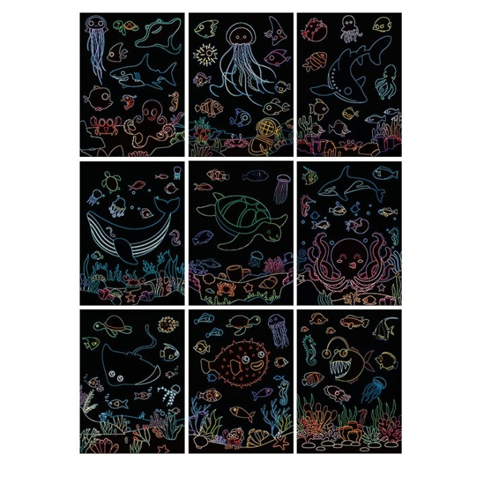 Set 9 Planse Razuibile, Flippy, Scratch ArtCards, +3 Ani, de Razuit si de Colorat, 19 x 14 cm, Model Ocean, Multicolor [3]