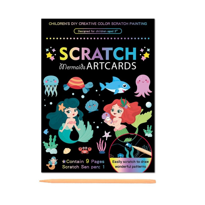 Set 9 Planse Razuibile, Flippy, Scratch ArtCards, +3 Ani, de Razuit si de Colorat, 19 x 14 cm, Model Sirene, Multicolor [1]