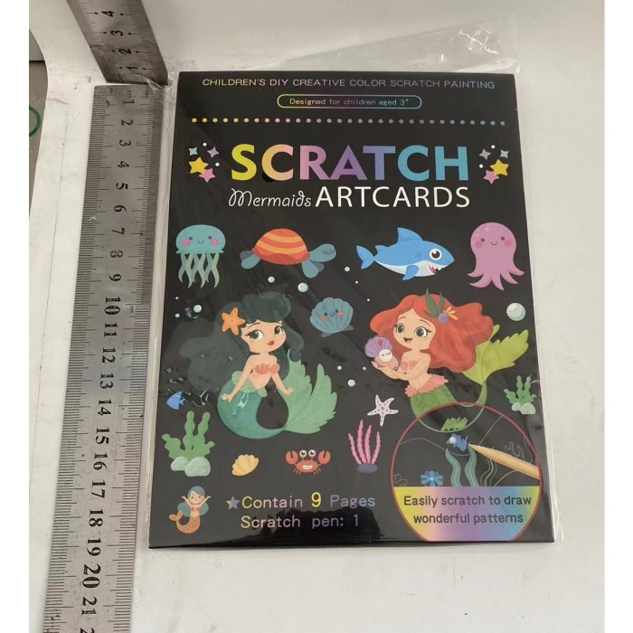 Set 9 Planse Razuibile, Flippy, Scratch ArtCards, +3 Ani, de Razuit si de Colorat, 19 x 14 cm, Model Sirene, Multicolor [2]