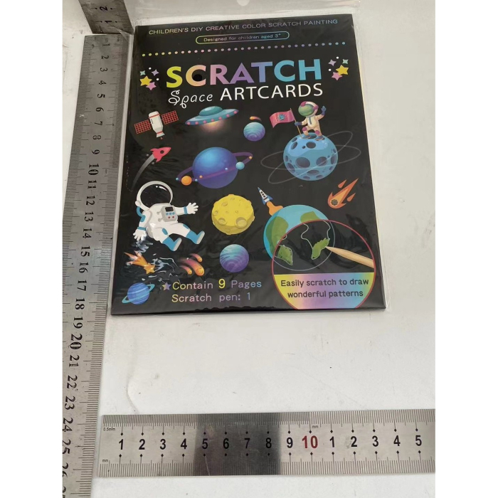 Set 9 Planse Razuibile, Flippy, Scratch ArtCards, +3 Ani, de Razuit si de Colorat, 19 x 14 cm, Model Spatiu Cosmic, Multicolor [9]