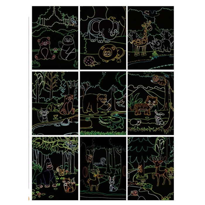 Set 9 Planse Razuibile, Flippy, Scratch ArtCards, +3 Ani, de Razuit si de Colorat, 19 x 14 cm, Model ZOO, Multicolor [2]