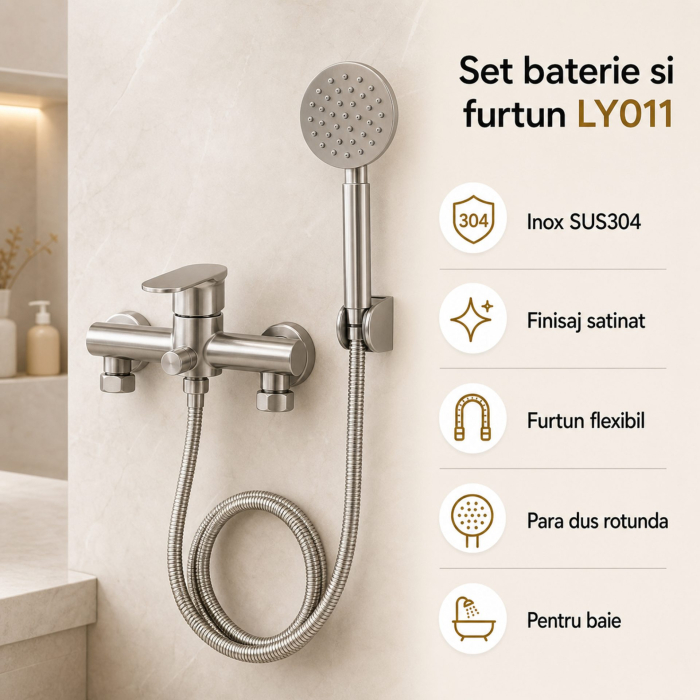 Set Baterie si Furtun, Inox SUS304, Satinat, LY011 [5]