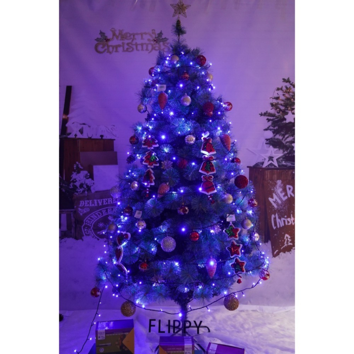 Set brad artificial de Craciun si elemente decorative, Becuri led incluse in ramuri, pentru interior/exterior, inaltime 180 cm, diametru 128 cm, 1246 ramuri, Flippy, verde, suport metalic inclus [3]