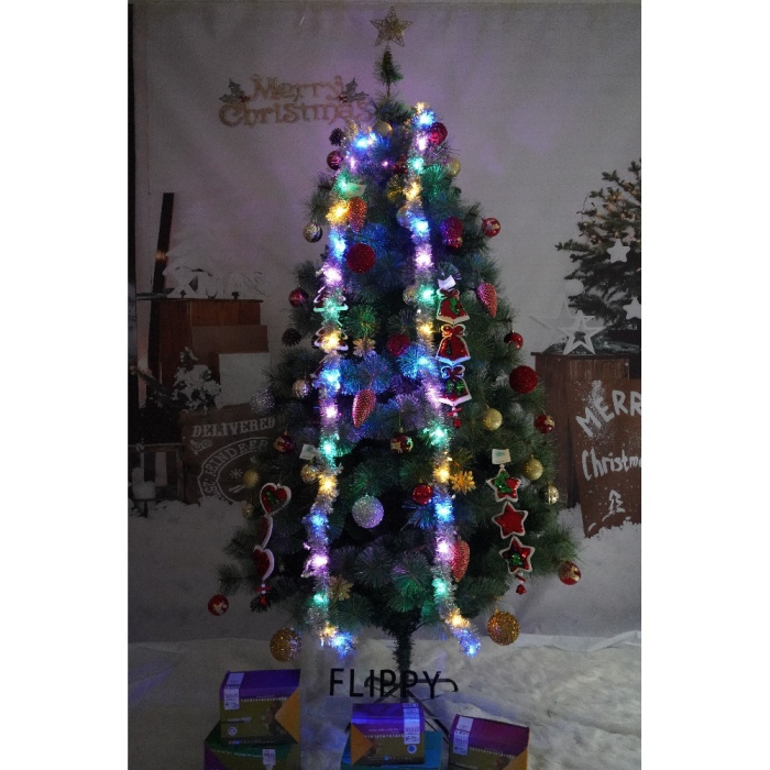 Set brad artificial de Craciun si elemente decorative, Becuri led incluse in ramuri, pentru interior/exterior, inaltime 180 cm, diametru 128 cm, 1246 ramuri, Flippy, verde, suport metalic inclus [3]