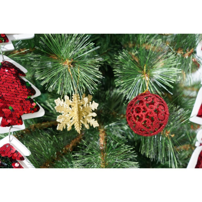 Set brad artificial de Craciun si elemente decorative, Becuri led incluse in ramuri, pentru interior/exterior, inaltime 180 cm, diametru 128 cm, 1246 ramuri, Flippy, verde, suport metalic inclus [5]