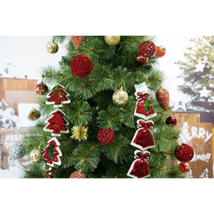 Set brad artificial de Craciun si elemente decorative, Becuri led incluse in ramuri, pentru interior/exterior, inaltime 180 cm, diametru 128 cm, 1246 ramuri, Flippy, verde, suport metalic inclus [3]