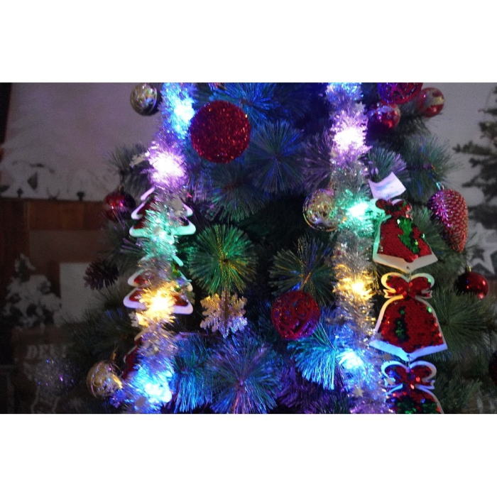 Set brad artificial de Craciun si elemente decorative, Becuri led incluse in ramuri, pentru interior/exterior, inaltime 180 cm, diametru 128 cm, 1246 ramuri, Flippy, verde, suport metalic inclus [4]