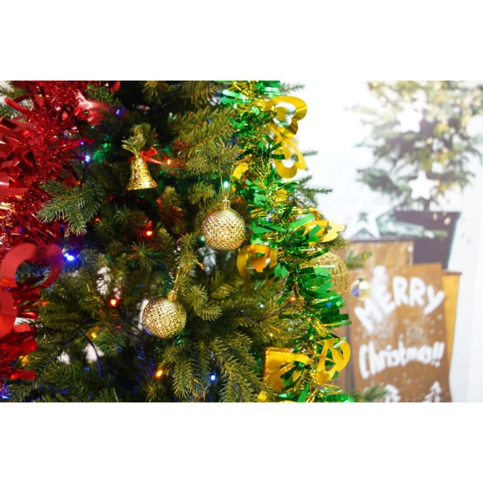 Set brad artificial de Craciun si elemente decorative, Becuri led incluse in ramuri, pentru interior/exterior, inaltime 180 cm, diametru 128 cm, 1246 ramuri, Flippy, verde, suport metalic inclus [6]