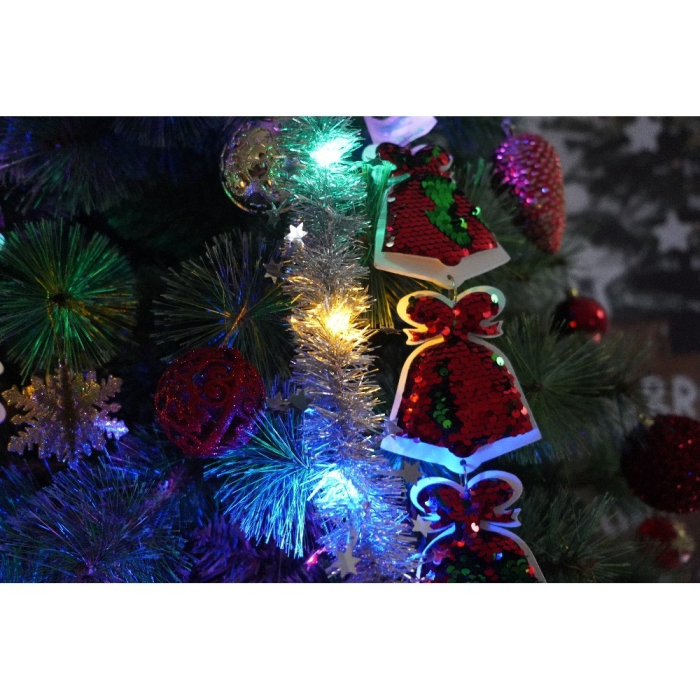 Set brad artificial de Craciun si elemente decorative, Becuri led incluse in ramuri, pentru interior/exterior, inaltime 180 cm, diametru 128 cm, 1246 ramuri, Flippy, verde, suport metalic inclus [5]