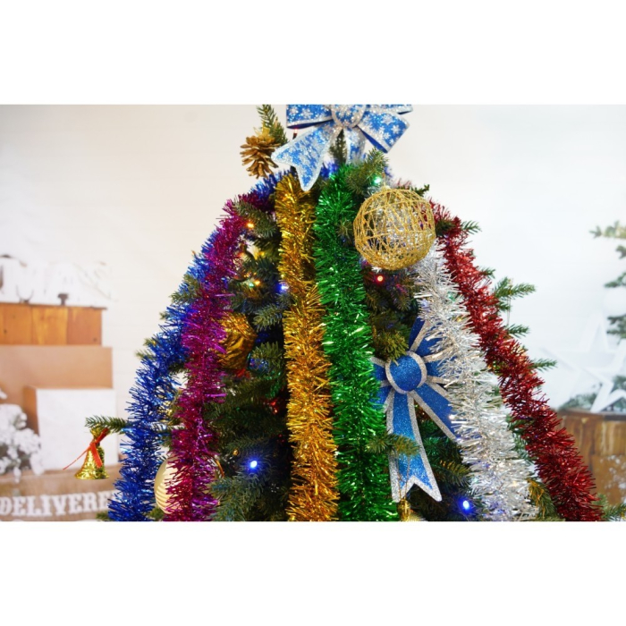 Set brad artificial de Craciun si elemente decorative, Becuri led incluse in ramuri, pentru interior/exterior, inaltime 180 cm, diametru 128 cm, 1246 ramuri, Flippy, verde, suport metalic inclus [3]