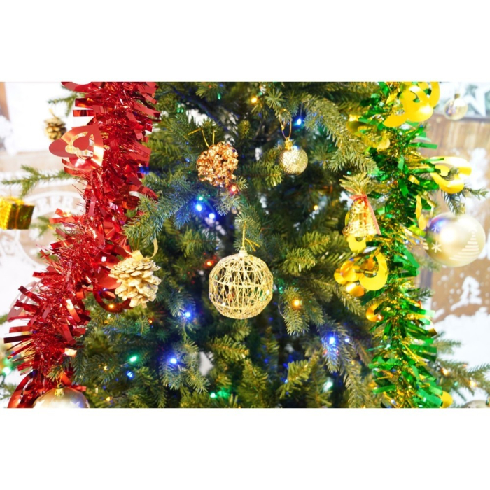 Set brad artificial de Craciun si elemente decorative, Becuri led incluse in ramuri, pentru interior/exterior, inaltime 180 cm, diametru 128 cm, 1246 ramuri, Flippy, verde, suport metalic inclus [4]