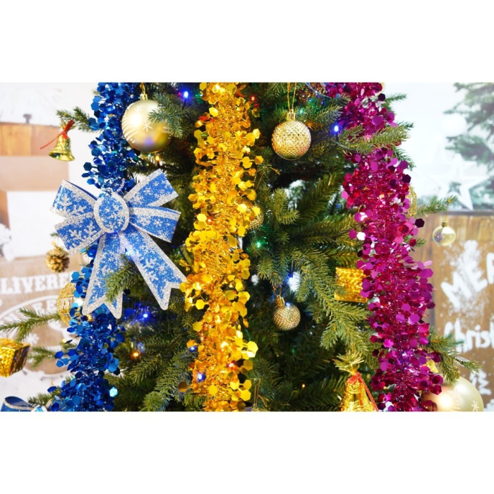 Set brad artificial de Craciun si elemente decorative, Becuri led incluse in ramuri, pentru interior/exterior, inaltime 180 cm, diametru 128 cm, 1246 ramuri, Flippy, verde, suport metalic inclus [3]