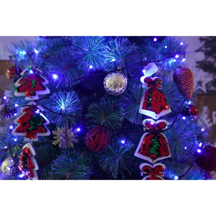 Set brad artificial de Craciun si elemente decorative, Becuri led incluse in ramuri, pentru interior/exterior, inaltime 180 cm, diametru 128 cm, 1246 ramuri, Flippy, verde, suport metalic inclus [4]