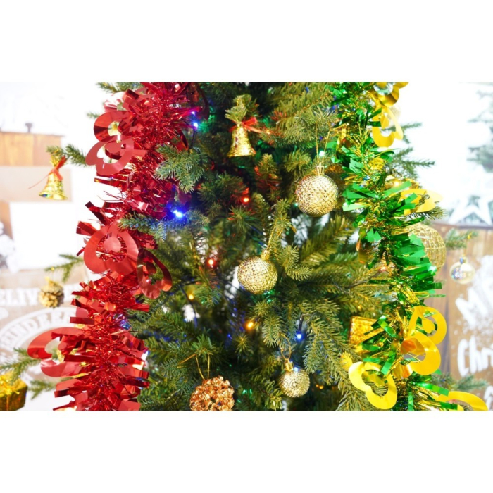 Set brad artificial de Craciun si elemente decorative, Becuri led incluse in ramuri, pentru interior/exterior, inaltime 180 cm, diametru 128 cm, 1246 ramuri, Flippy, verde, suport metalic inclus [3]