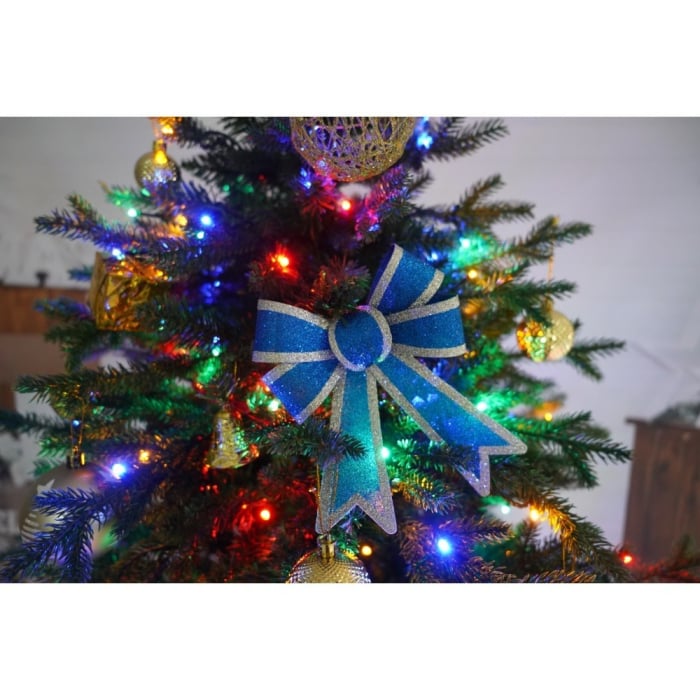 Set brad artificial de Craciun si elemente decorative, Becuri led incluse in ramuri, pentru interior/exterior, inaltime 180 cm, diametru 128 cm, 1246 ramuri, Flippy, verde, suport metalic inclus [3]