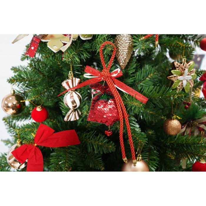 Set brad artificial de Craciun si elemente decorative, clasic, pentru interior/exterior, inaltime 210 cm, diametru 125 cm, 957 ramuri, Flippy, verde, suport metalic inclus [5]