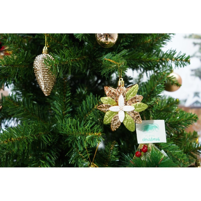 Set brad artificial de Craciun si elemente decorative, clasic, pentru interior/exterior, inaltime 210 cm, diametru 125 cm, 957 ramuri, Flippy, verde, suport metalic inclus [4]