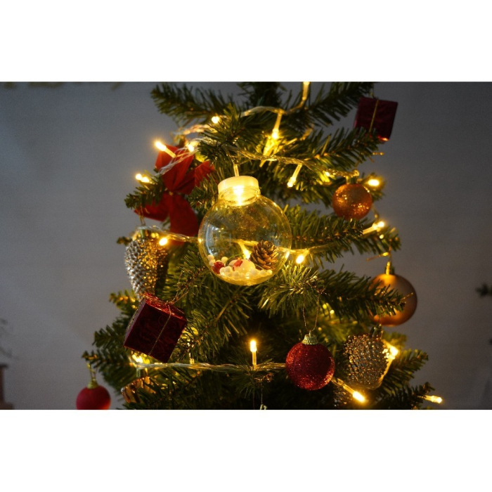 Set brad artificial de Craciun si elemente decorative, clasic, pentru interior/exterior, inaltime 210 cm, diametru 125 cm, 957 ramuri, Flippy, verde, suport metalic inclus [2]