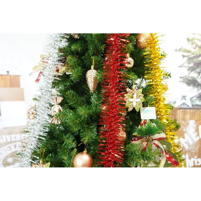 Set brad artificial de Craciun si elemente decorative, clasic, pentru interior/exterior, inaltime 210 cm, diametru 125 cm, 957 ramuri, Flippy, verde, suport metalic inclus [2]