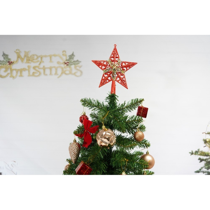 Set brad artificial de Craciun si elemente decorative, clasic, pentru interior/exterior, inaltime 210 cm, diametru 125 cm, 957 ramuri, Flippy, verde, suport metalic inclus [2]