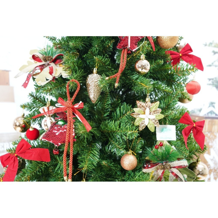 Set brad artificial de Craciun si elemente decorative, clasic, pentru interior/exterior, inaltime 210 cm, diametru 125 cm, 957 ramuri, Flippy, verde, suport metalic inclus [3]