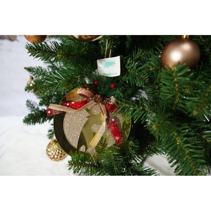 Set brad artificial de Craciun si elemente decorative, clasic, pentru interior/exterior, inaltime 210 cm, diametru 125 cm, 957 ramuri, Flippy, verde, suport metalic inclus [5]