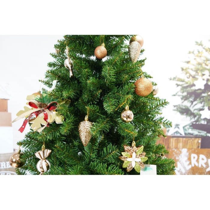 Set brad artificial de Craciun si elemente decorative, clasic, pentru interior/exterior, inaltime 210 cm, diametru 125 cm, 957 ramuri, Flippy, verde, suport metalic inclus [2]