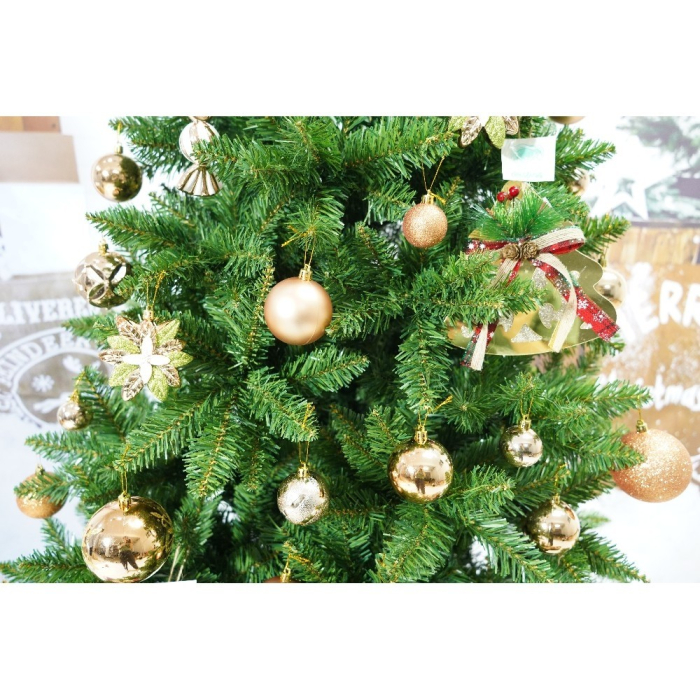 Set brad artificial de Craciun si elemente decorative, clasic, pentru interior/exterior, inaltime 210 cm, diametru 125 cm, 957 ramuri, Flippy, verde, suport metalic inclus [3]