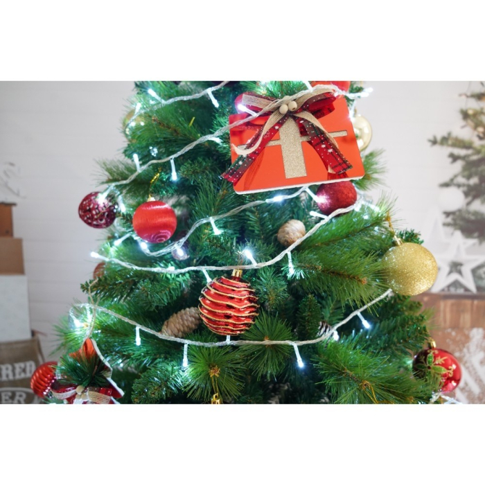 Set brad artificial de Craciun si elemente decorative, Decorat cu conuri de pin, pentru interior/exterior, inaltime 210 cm, diametru 114 cm, 1057 ramuri, Flippy, verde, suport metalic inclus [4]