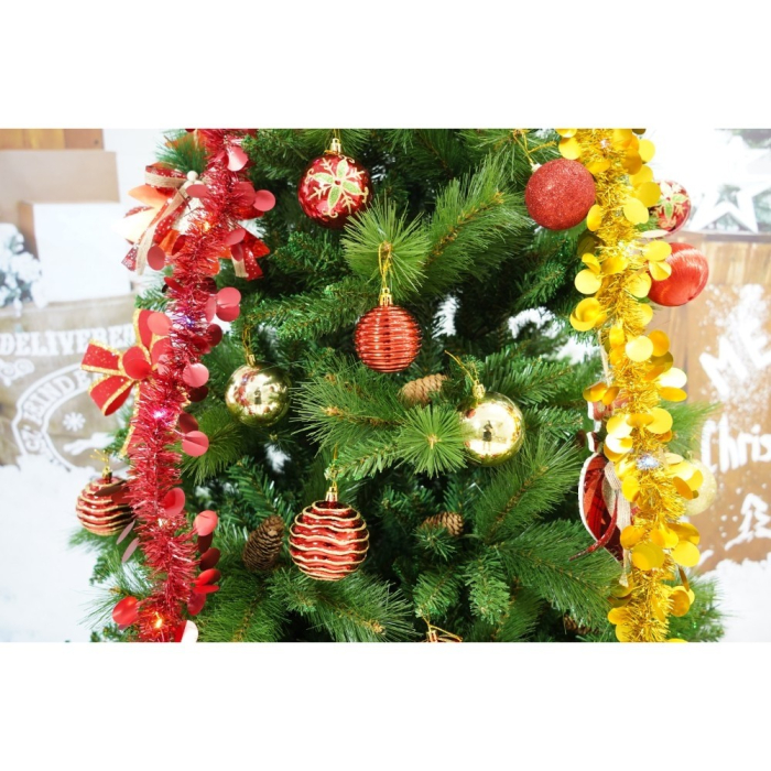 Set brad artificial de Craciun si elemente decorative, Decorat cu conuri de pin, pentru interior/exterior, inaltime 210 cm, diametru 114 cm, 1057 ramuri, Flippy, verde, suport metalic inclus [4]