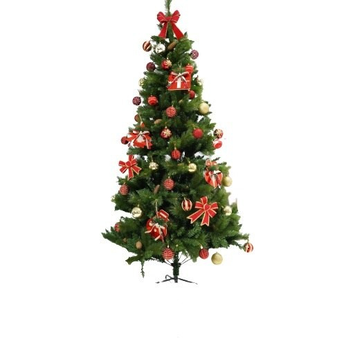 Set brad artificial de Craciun si elemente decorative, Decorat cu conuri de pin, pentru interior/exterior, inaltime 210 cm, diametru 114 cm, 1057 ramuri, Flippy, verde, suport metalic inclus [2]