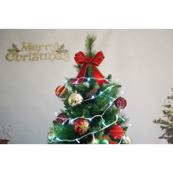 Set brad artificial de Craciun si elemente decorative, Decorat cu conuri de pin, pentru interior/exterior, inaltime 210 cm, diametru 114 cm, 1057 ramuri, Flippy, verde, suport metalic inclus [3]